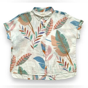 NWT Cynthia Rowley Linen Botanical Print Button Up Top